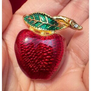 Apple Brooch Vintage Red Enamel Fruit Pin 1"